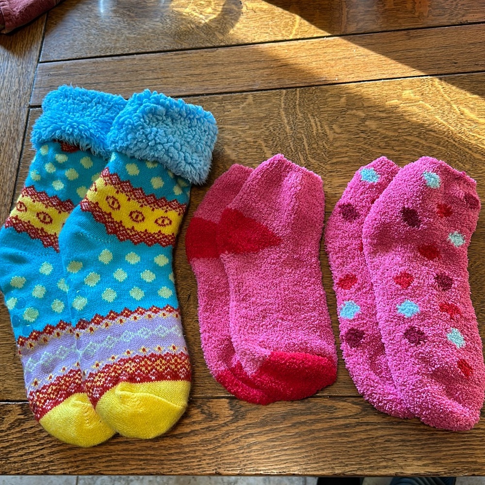 Slipper Socks Pink Blue Yellow Lot 3